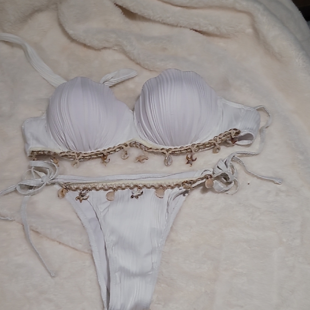 White Bikini with Gold Accents